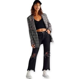Black Distressed High-Rise Crop Flare Jeans - Women